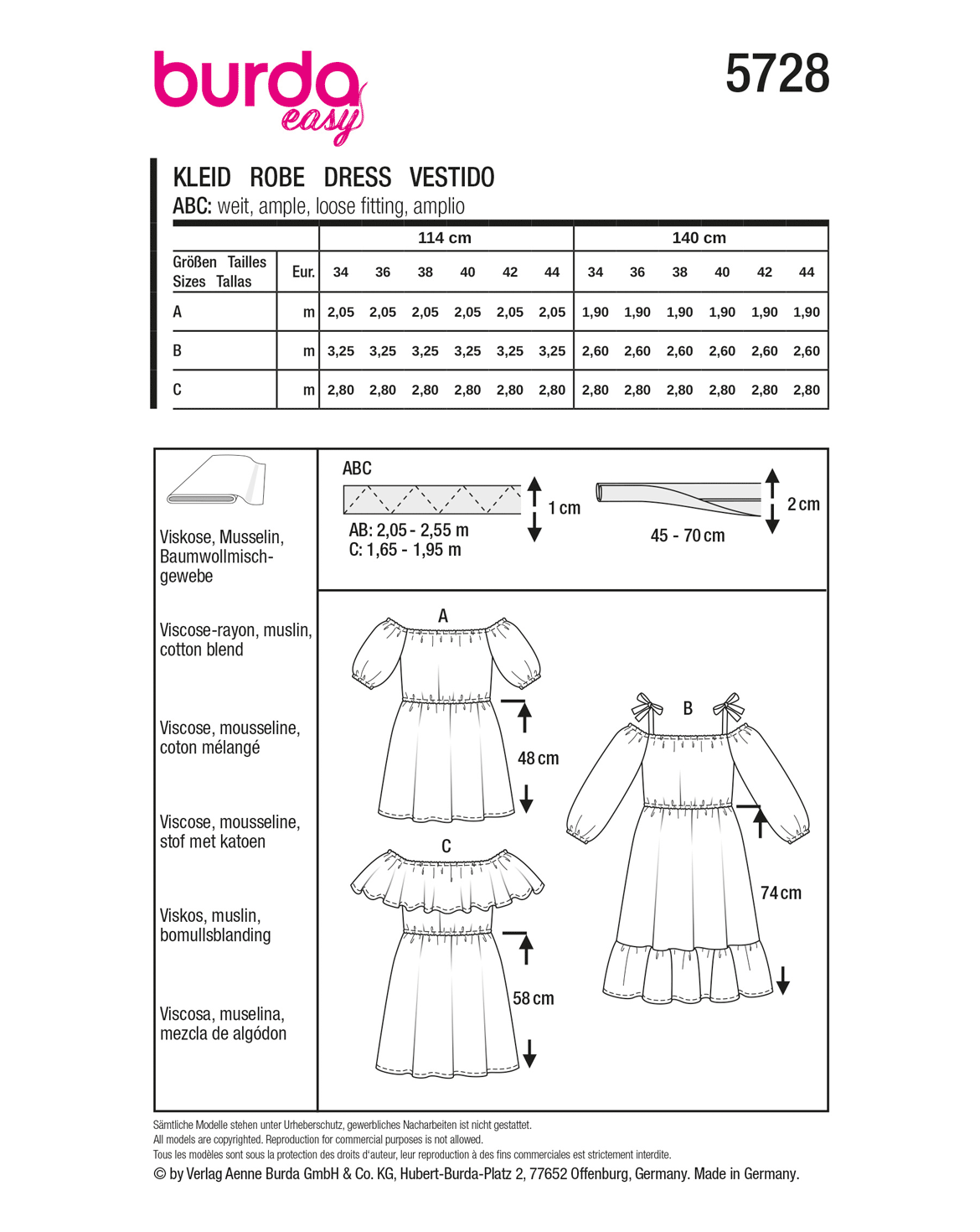 Symønster Burda 5728 - Kjole - Dame | Bilde 3