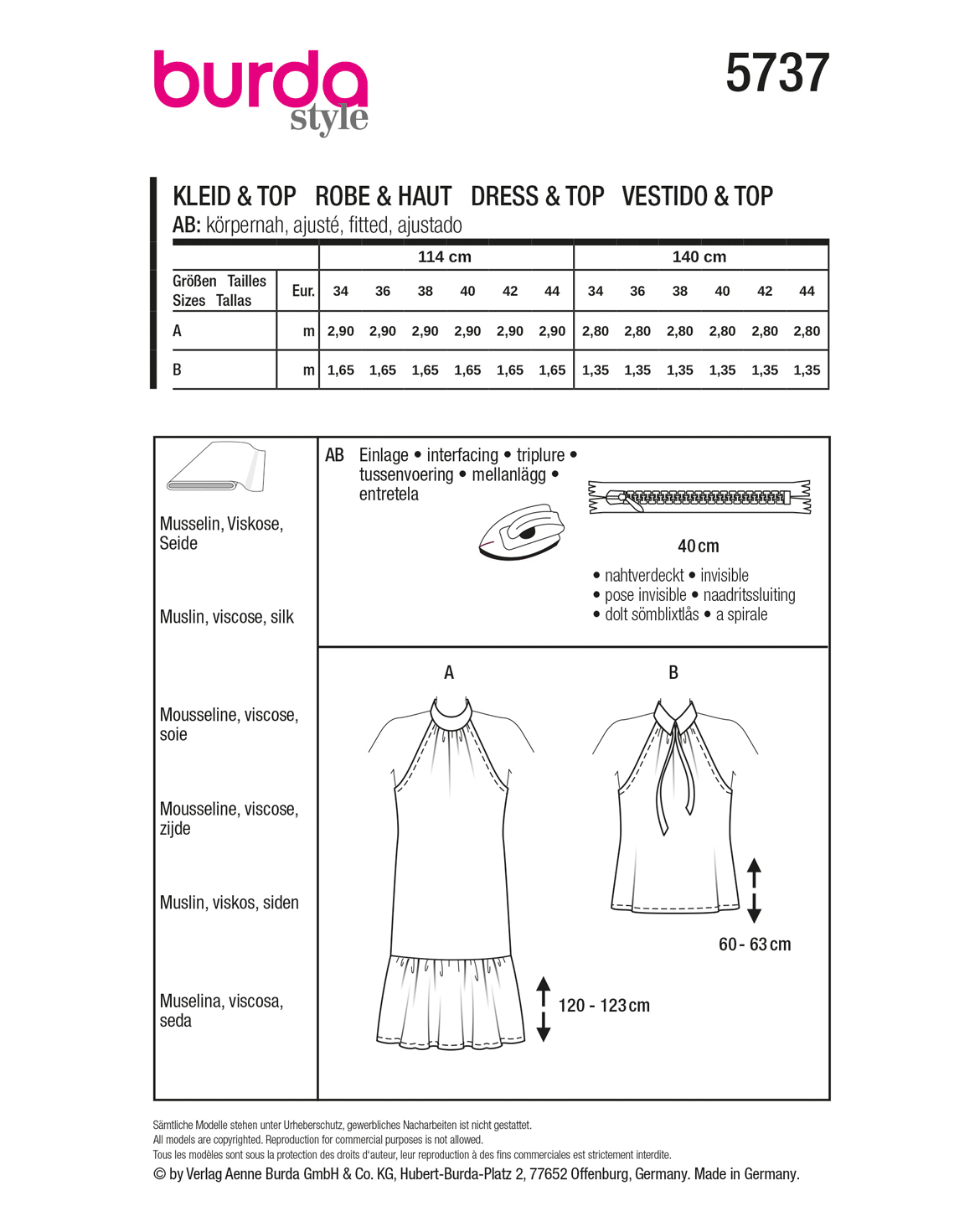 Symønster Burda 5737 - Kjole Topp - Dame | Bilde 3