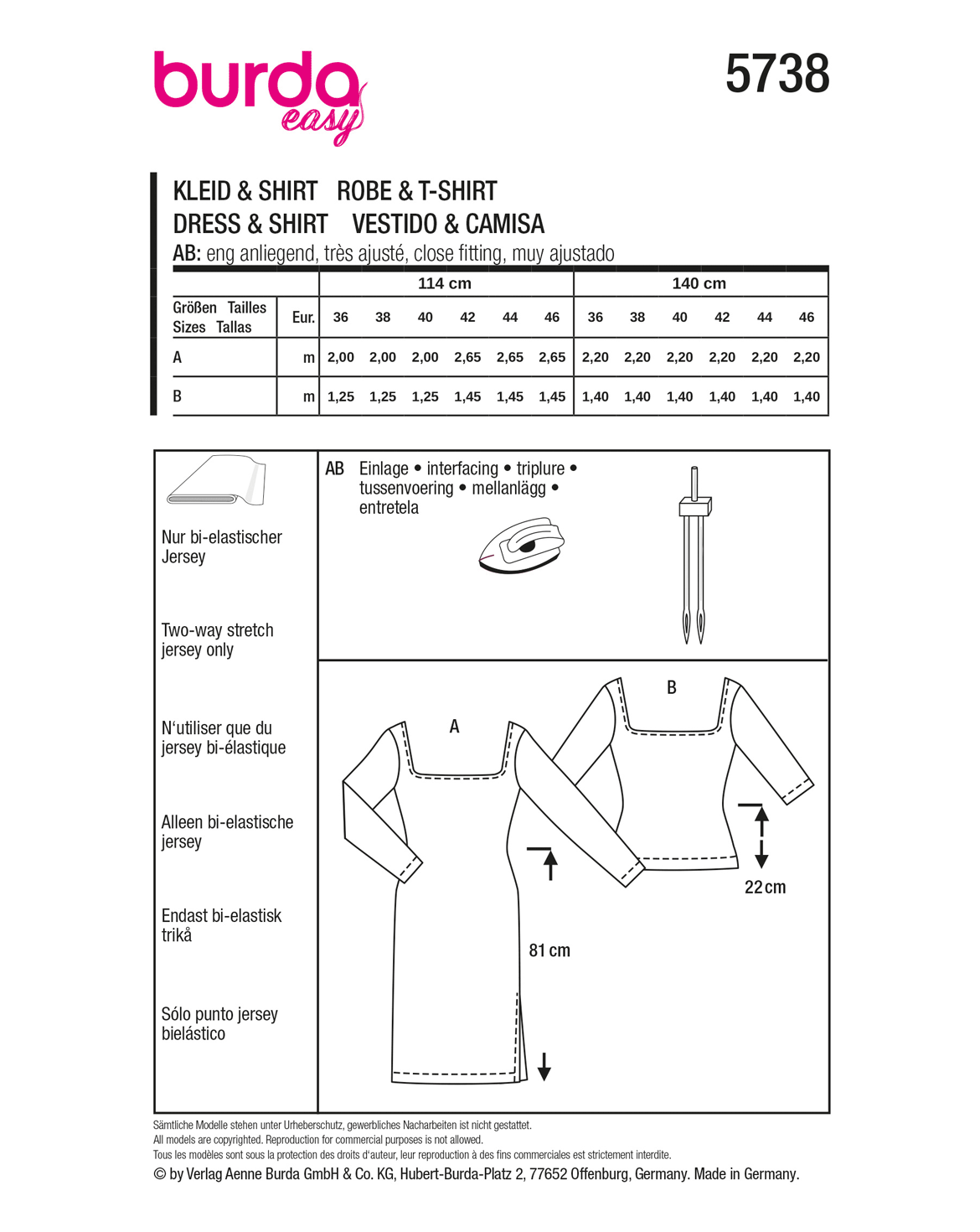 Symønster Burda 5738 - Kjole Topp - Dame | Bilde 3