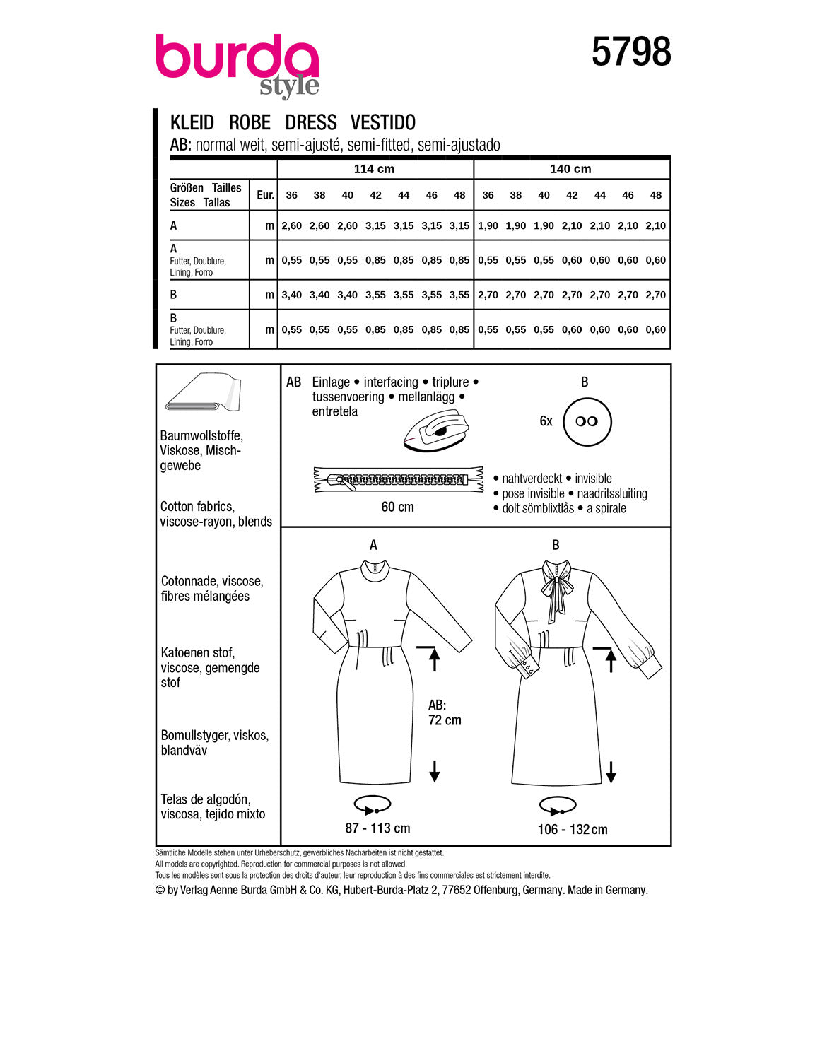 Symønster Burda 5798 - Kjole - Dame | Bilde 7