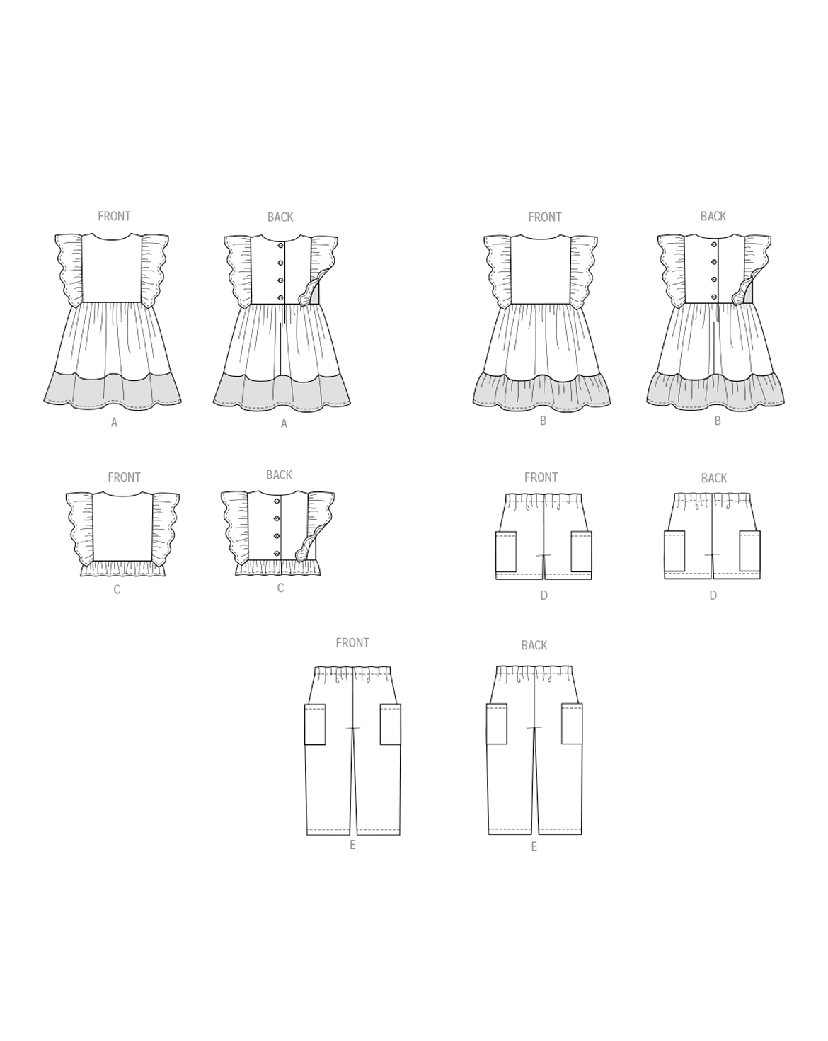 PDF-symønster - Butterick B7004 - Kjole Bukse Shorts Topp - Jente Baby | Bilde 2