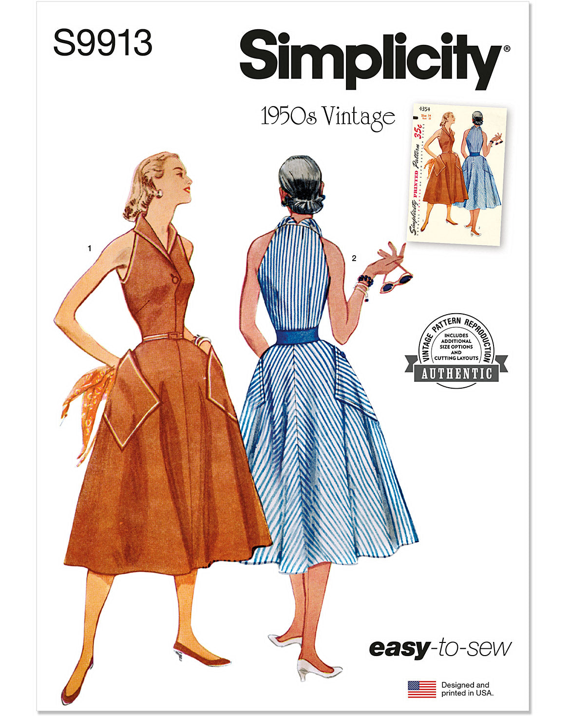 PDF-symønster - Simplicity 9913 - Kjole Vintage - Dame | Bilde 2