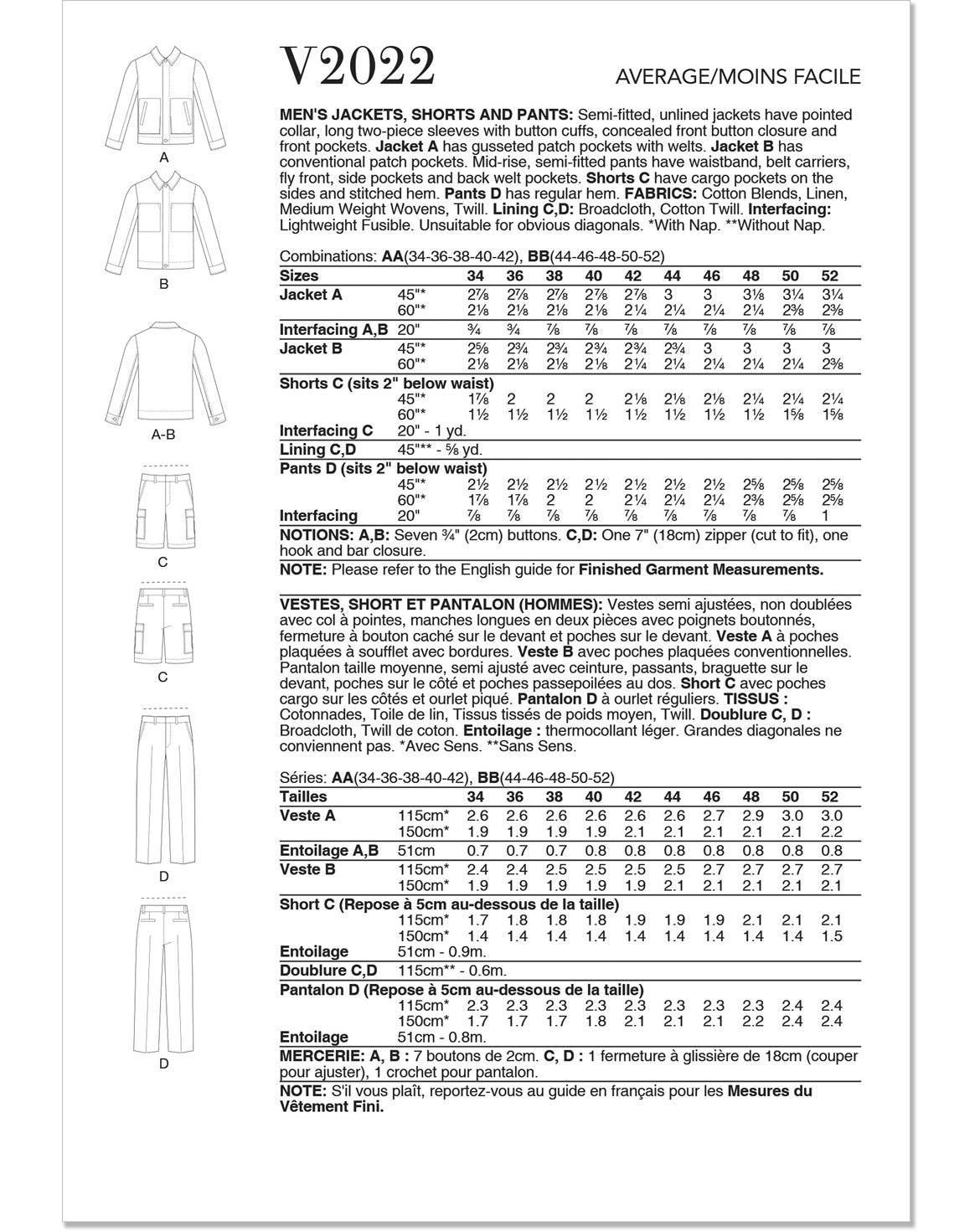 Symønster Vogue Patterns 2022 - Jakke Bukse Shorts - Herre | Bilde 5