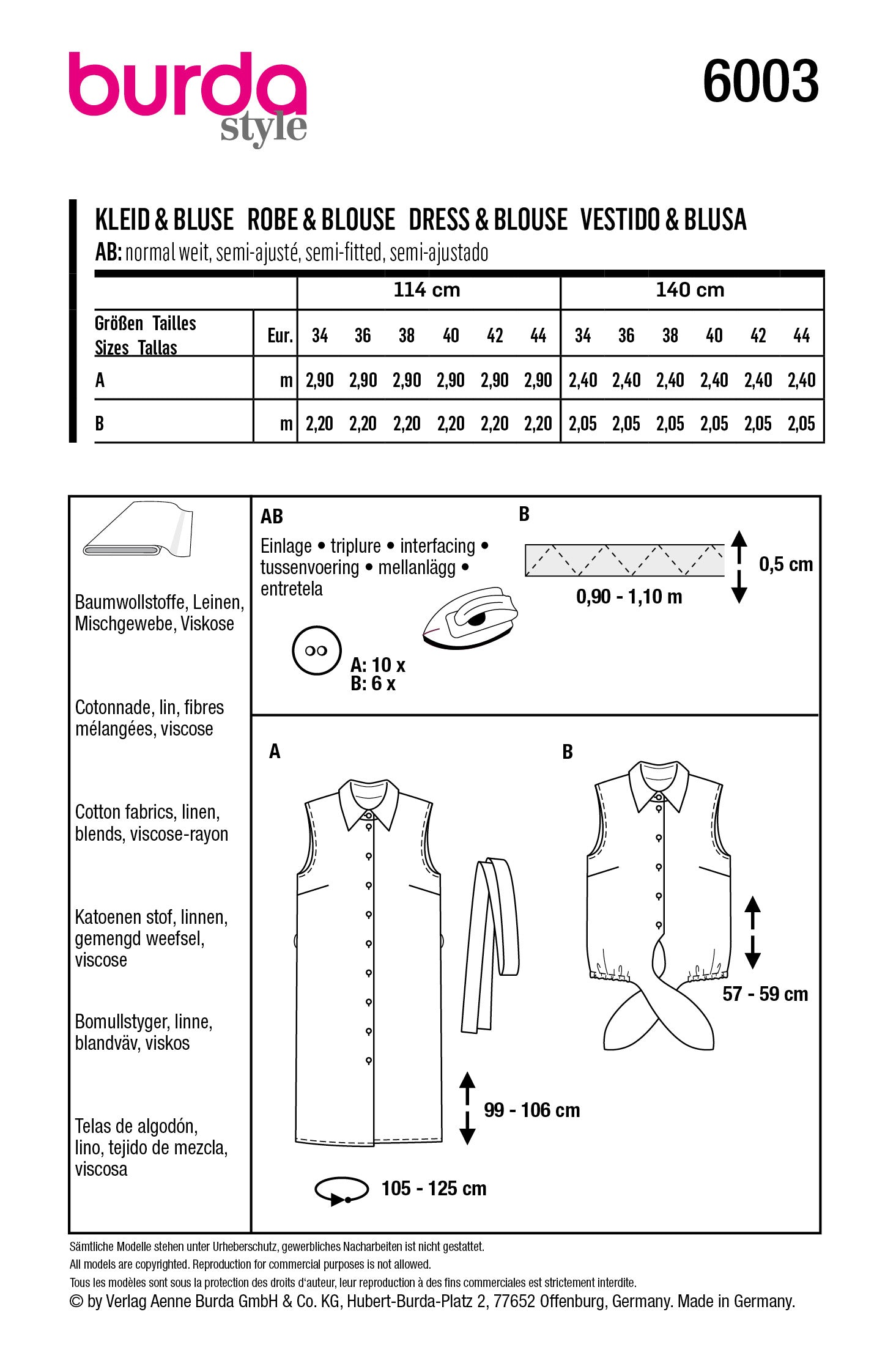 Symønster Burda 6003 - Kjole Topp - Dame | Bilde 9