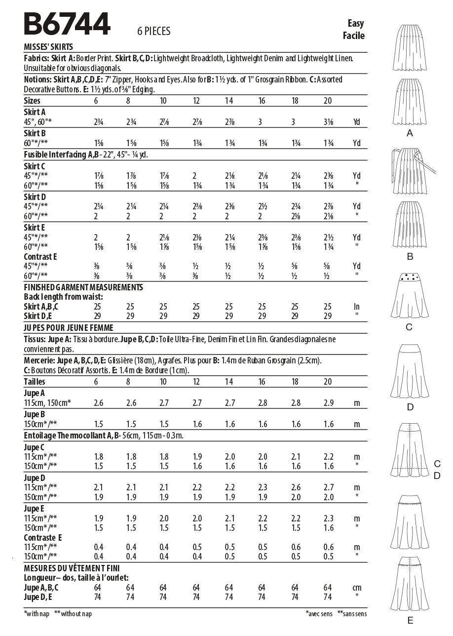 Butterick 6744 - Skjørt - Dame