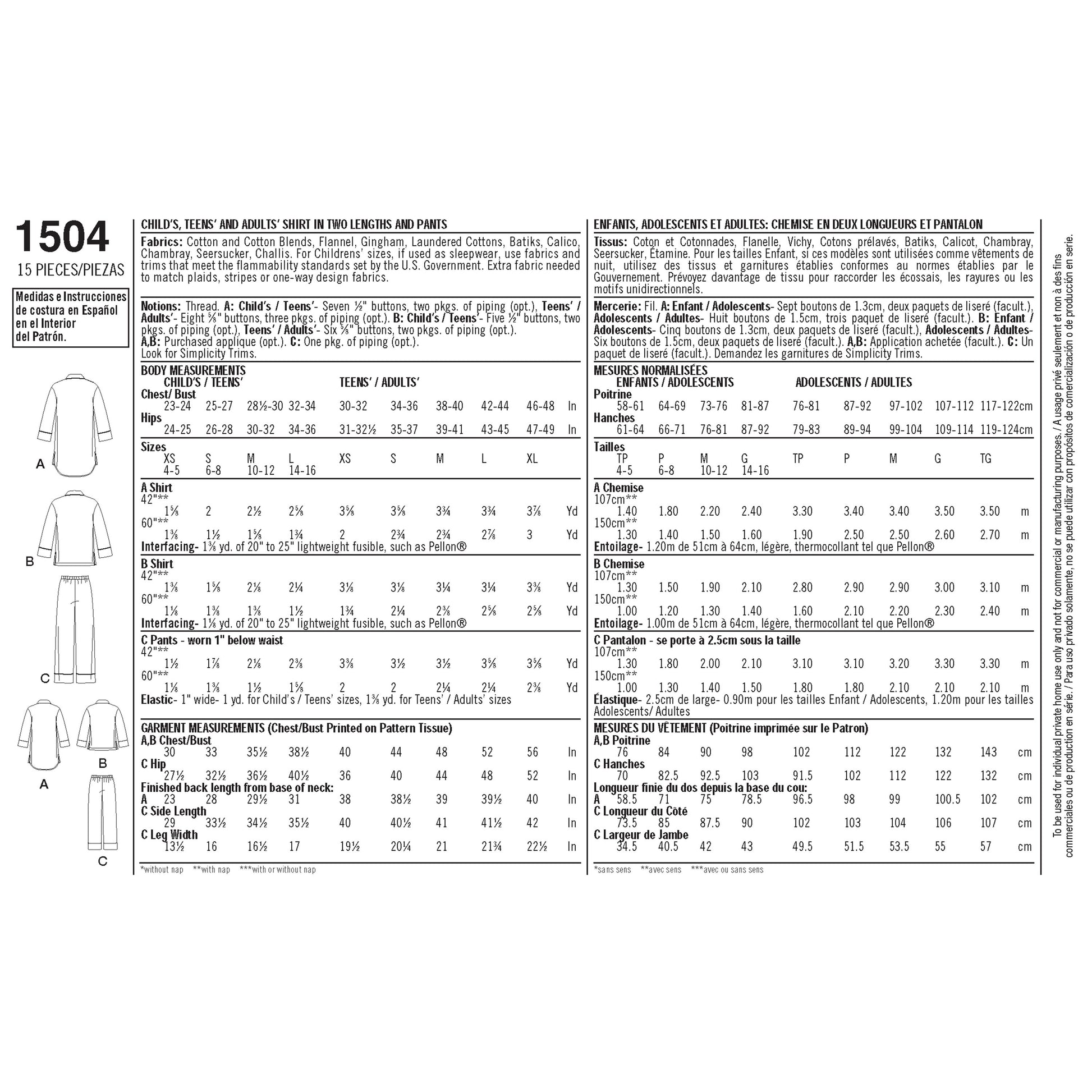 Symønster Simplicity 1504 - Bukse Skjorte | Bilde 4